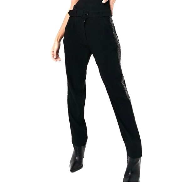 NEW DEREK LAM 10 CROSBY BLACK SEQUIN STRIPE PANTS - Picture 1 of 7